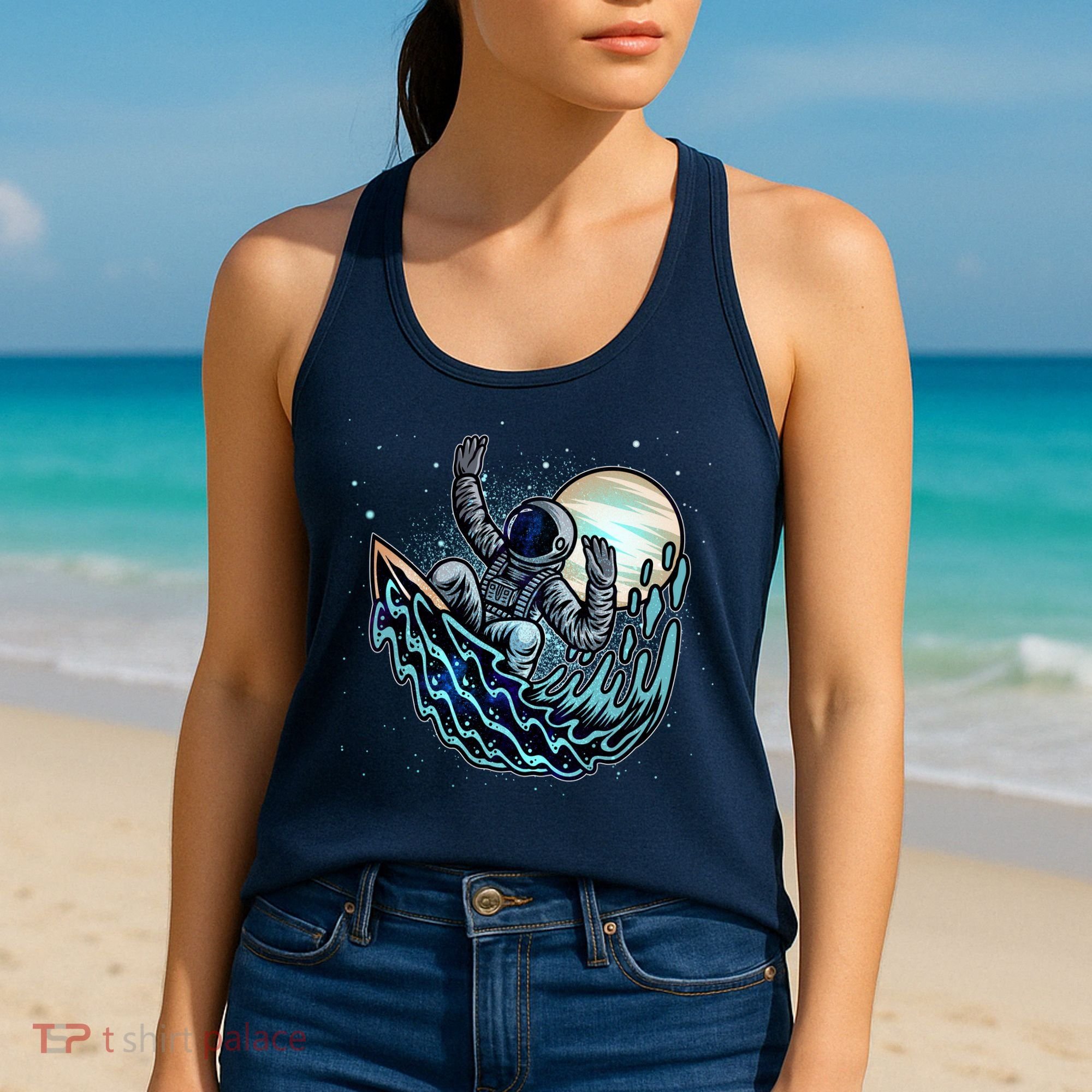 Cool Space Astronaut Surfing the Galaxy Women's Tank Top