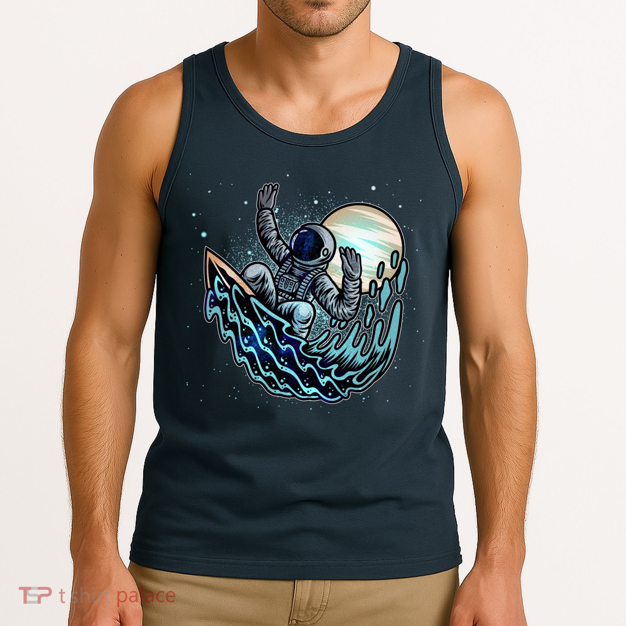 Cool Space Astronaut Surfing the Galaxy Tank Top