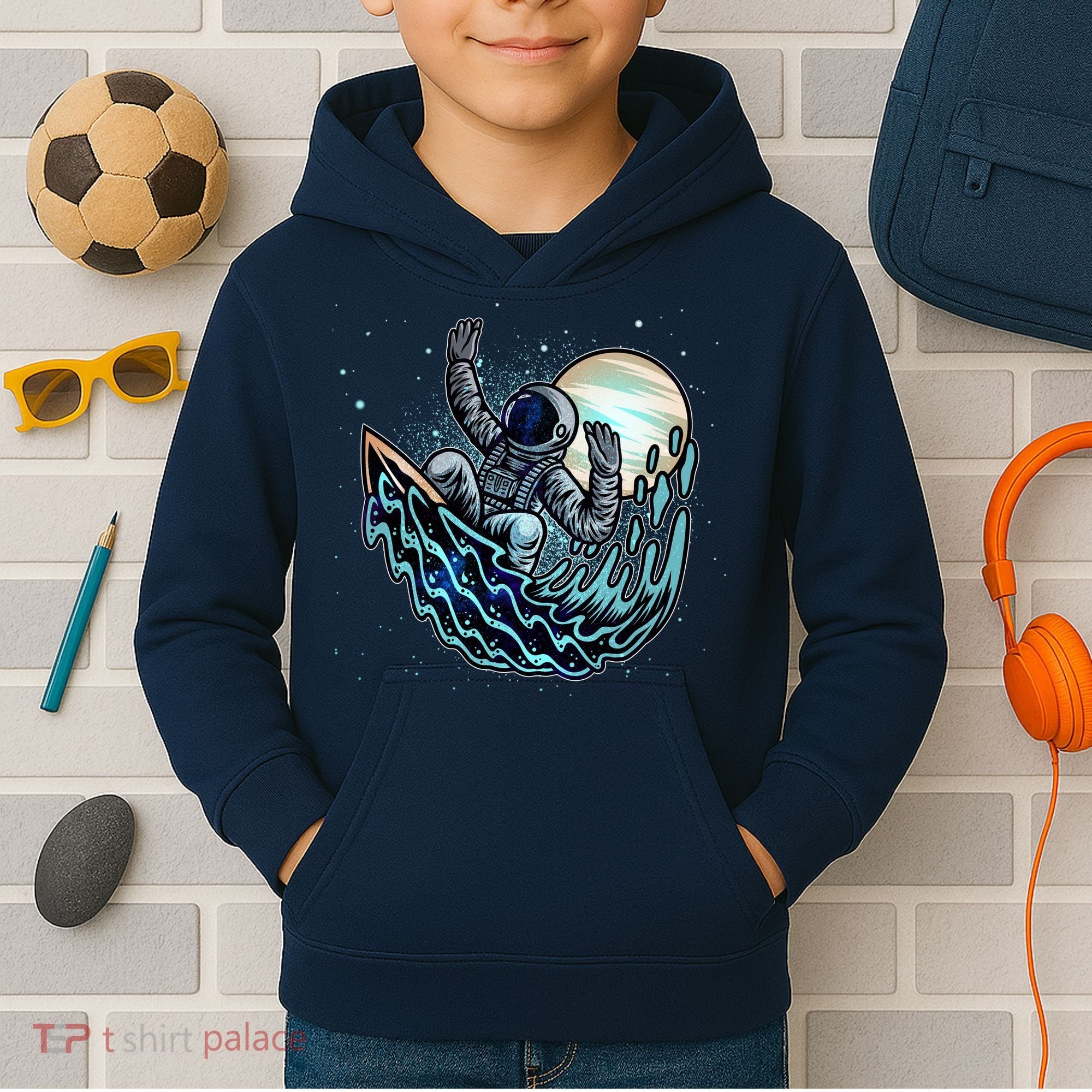 Cool Space Astronaut Surfing the Galaxy Kids Hoodie