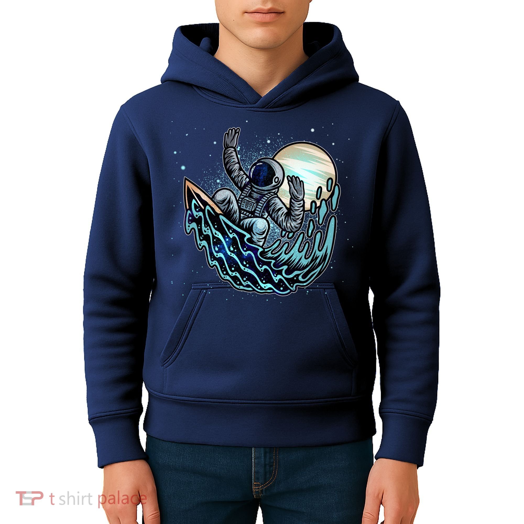 Cool Space Astronaut Surfing the Galaxy Kids Hoodie