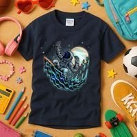 Cool Space Astronaut Surfing the Galaxy Kids T-Shirt thumb 3