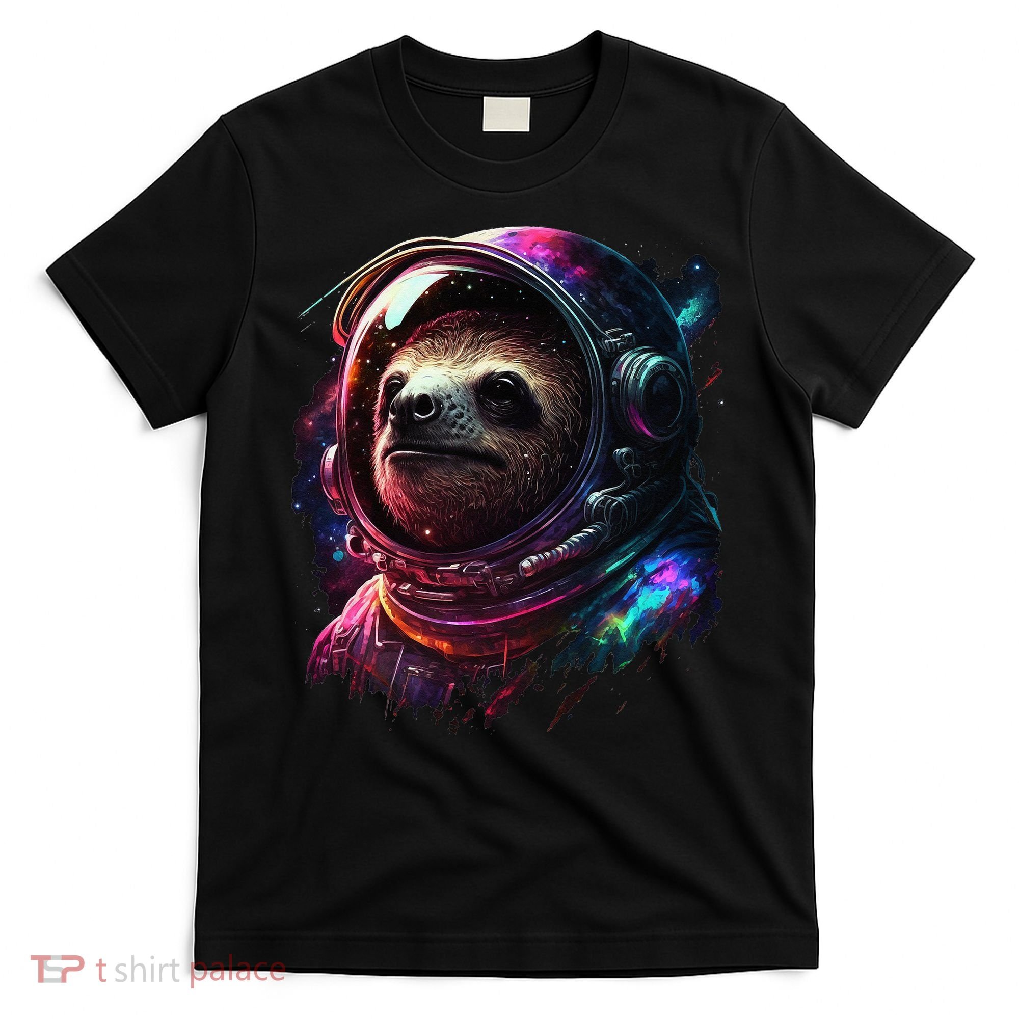 cute Sloth Astronaut in Space Suit Colorful Cosmos T-Shirt