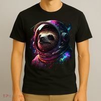 cute Sloth Astronaut in Space Suit Colorful Cosmos T-Shirt thumb 3
