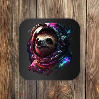 cute Sloth Astronaut in Space Suit Colorful Cosmos Coaster
