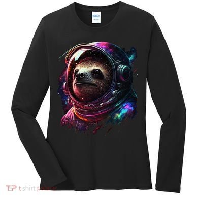 cute Sloth Astronaut in Space Suit Colorful Cosmos Women's Long Sleeve Shirt