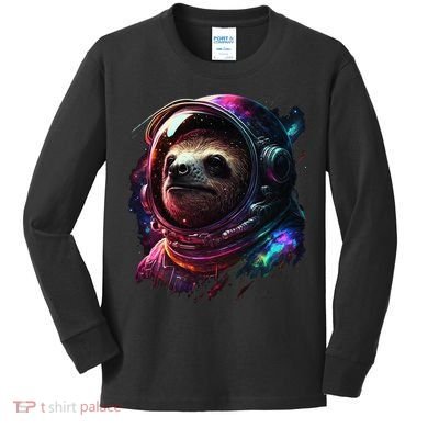 cute Sloth Astronaut in Space Suit Colorful Cosmos Kids Long Sleeve Shirt
