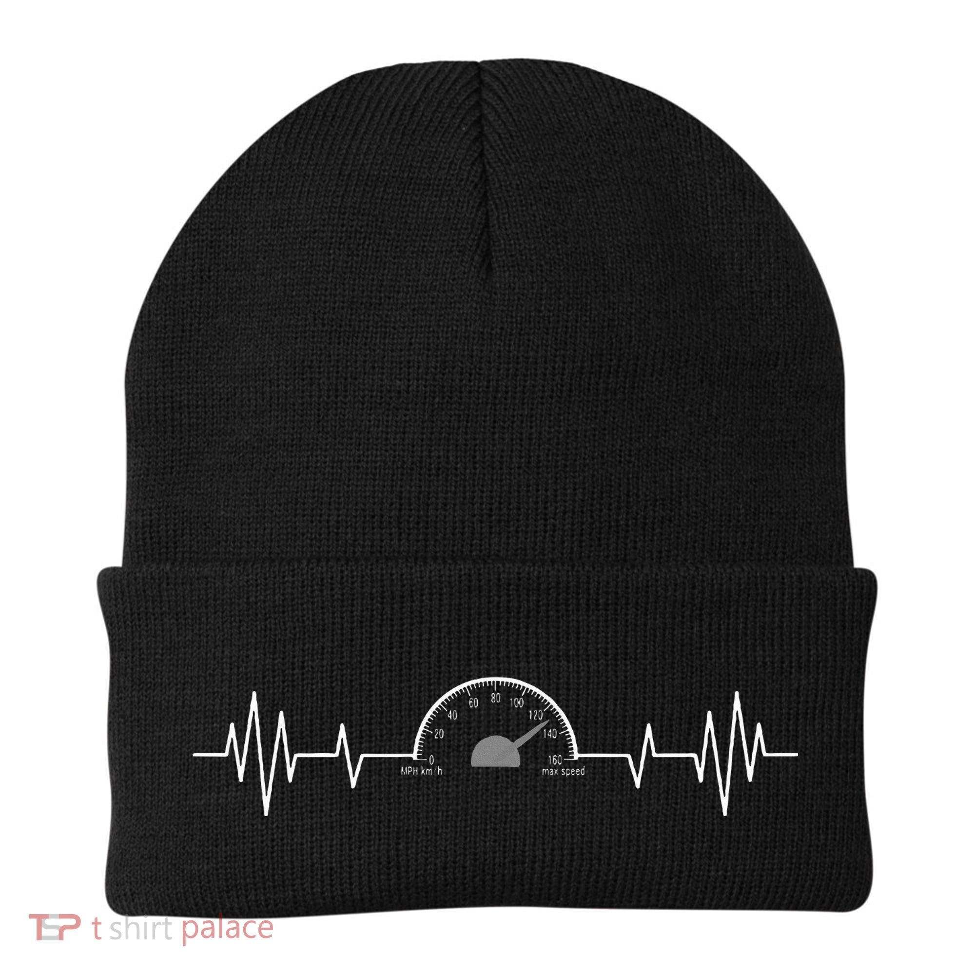 Car Speedometer Auto Mechanic Guys Heartbeat Gift Beanie
