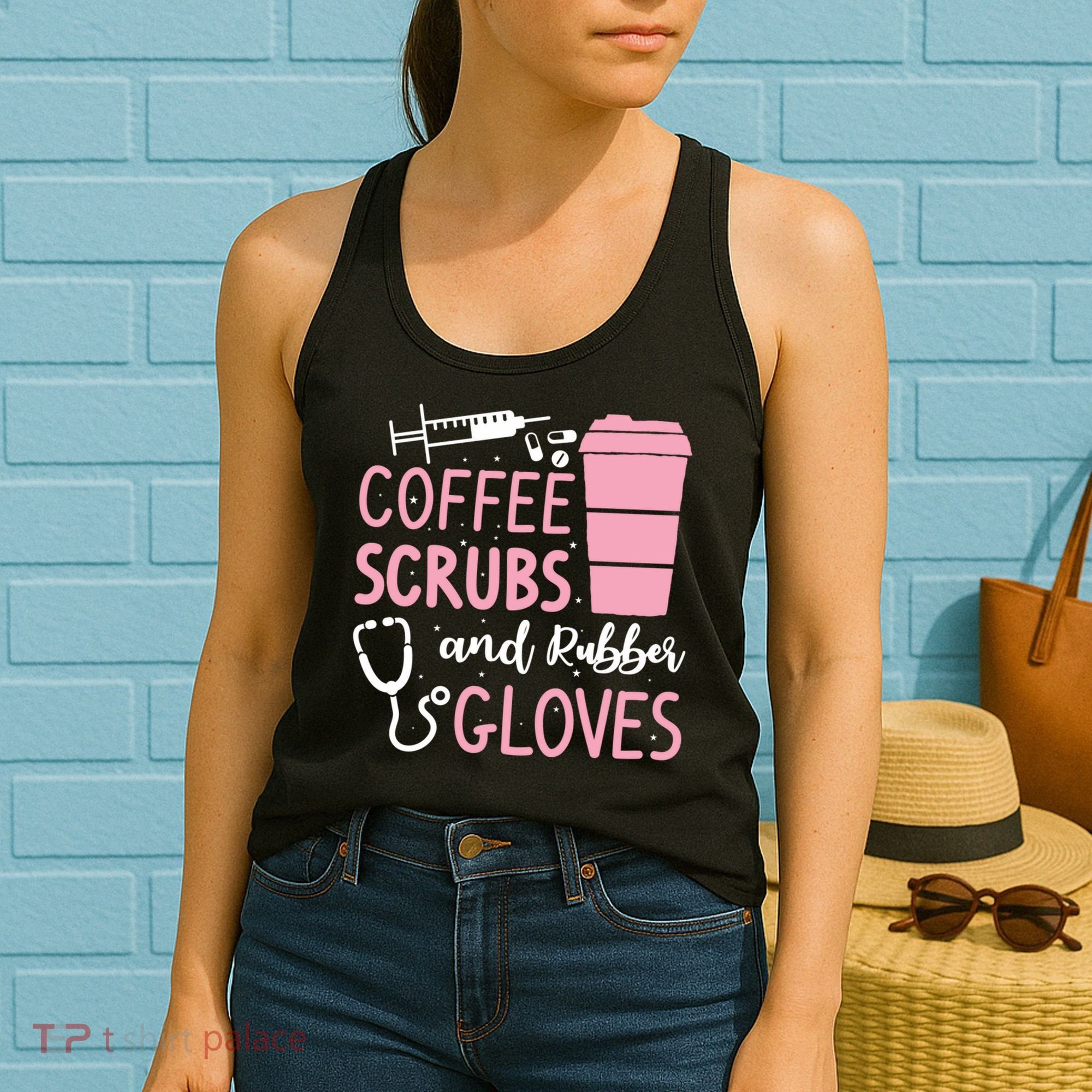 Coffee Scrubs And Rubber Gloves Medical Nurse Doctor Women's Tank Top