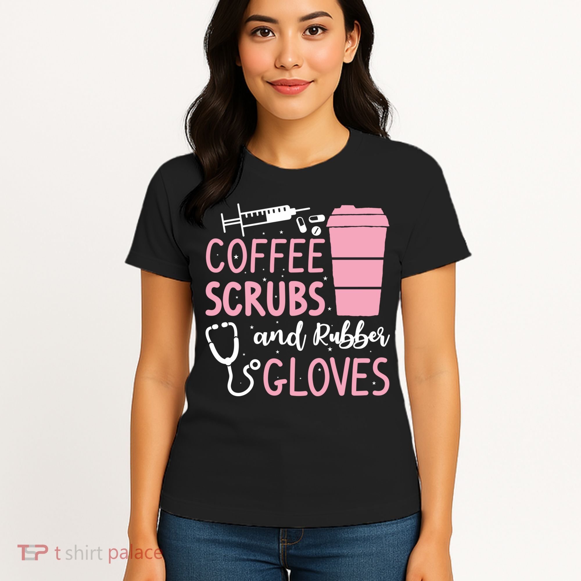 Coffee Scrubs And Rubber Gloves Medical Nurse Doctor Women's T-Shirt