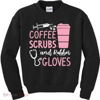 Coffee Scrubs And Rubber Gloves Medical Nurse Doctor Kids Sweatshirt thumb 0