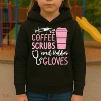 Coffee Scrubs And Rubber Gloves Medical Nurse Doctor Kids Hoodie thumb 3