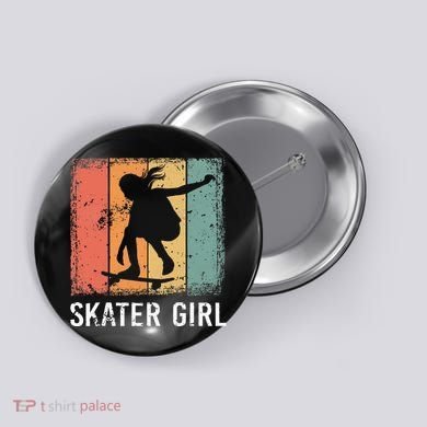 Cool Skater Art Women Skateboarding Skateboard Skating Button