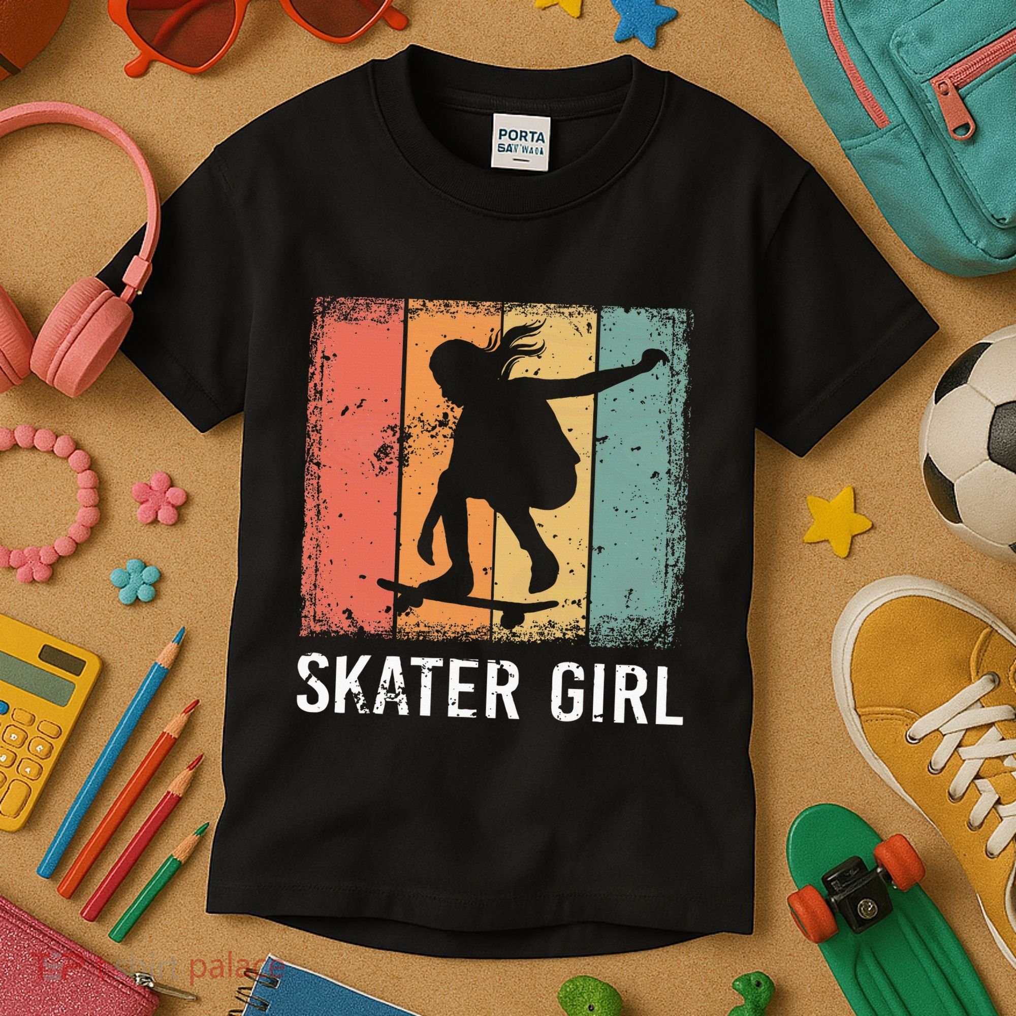 Cool Skater Art Women Skateboarding Skateboard Skating Kids T-Shirt