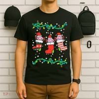 Christmas Stockings Axolotls Cute Xmas Girl T-Shirt thumb 6