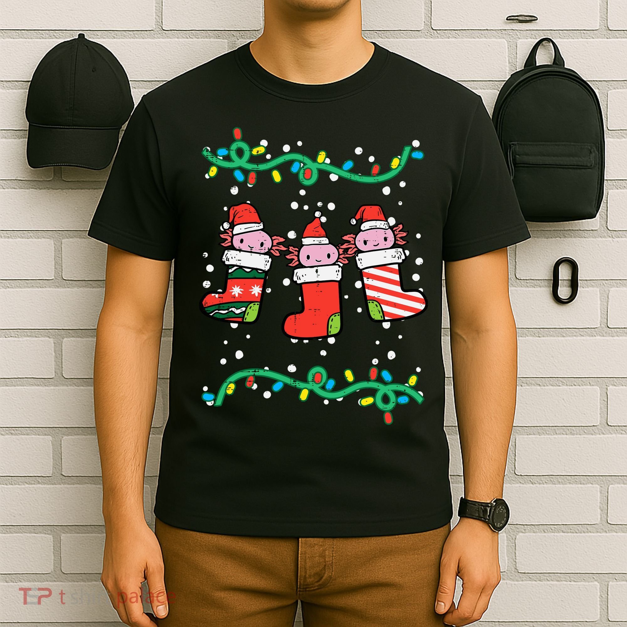 Christmas Stockings Axolotls Cute Xmas Girl T-Shirt