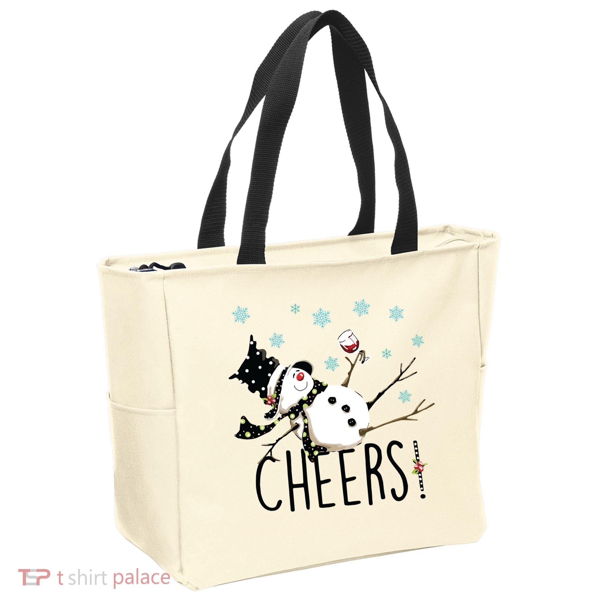 Cheers Snowman And Wine Christmas Tote Bag
