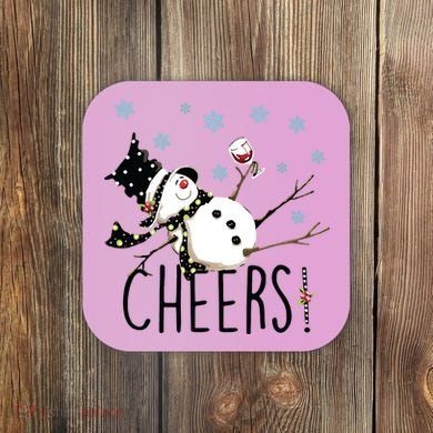 Cheers Snowman And Wine Christmas Coaster