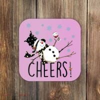 Cheers Snowman And Wine Christmas Coaster thumb 0