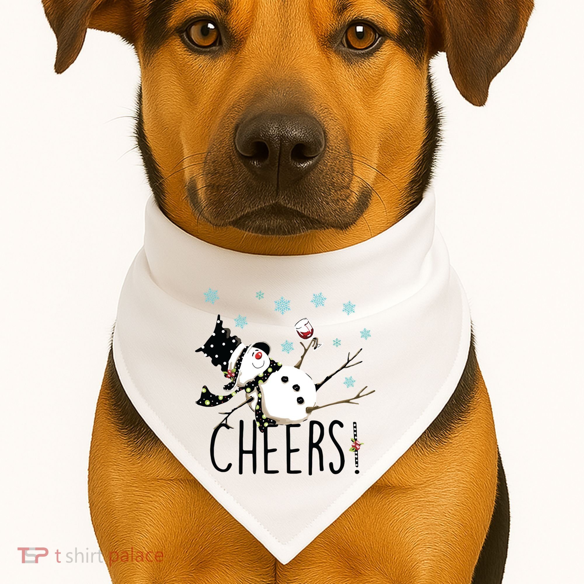 Cheers Snowman And Wine Christmas USA-Made Doggie Bandana