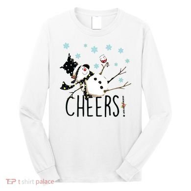 Cheers Snowman And Wine Christmas Long Sleeve Shirt