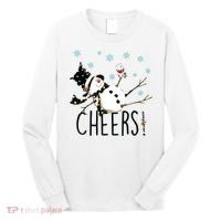 Cheers Snowman And Wine Christmas Long Sleeve Shirt thumb 0
