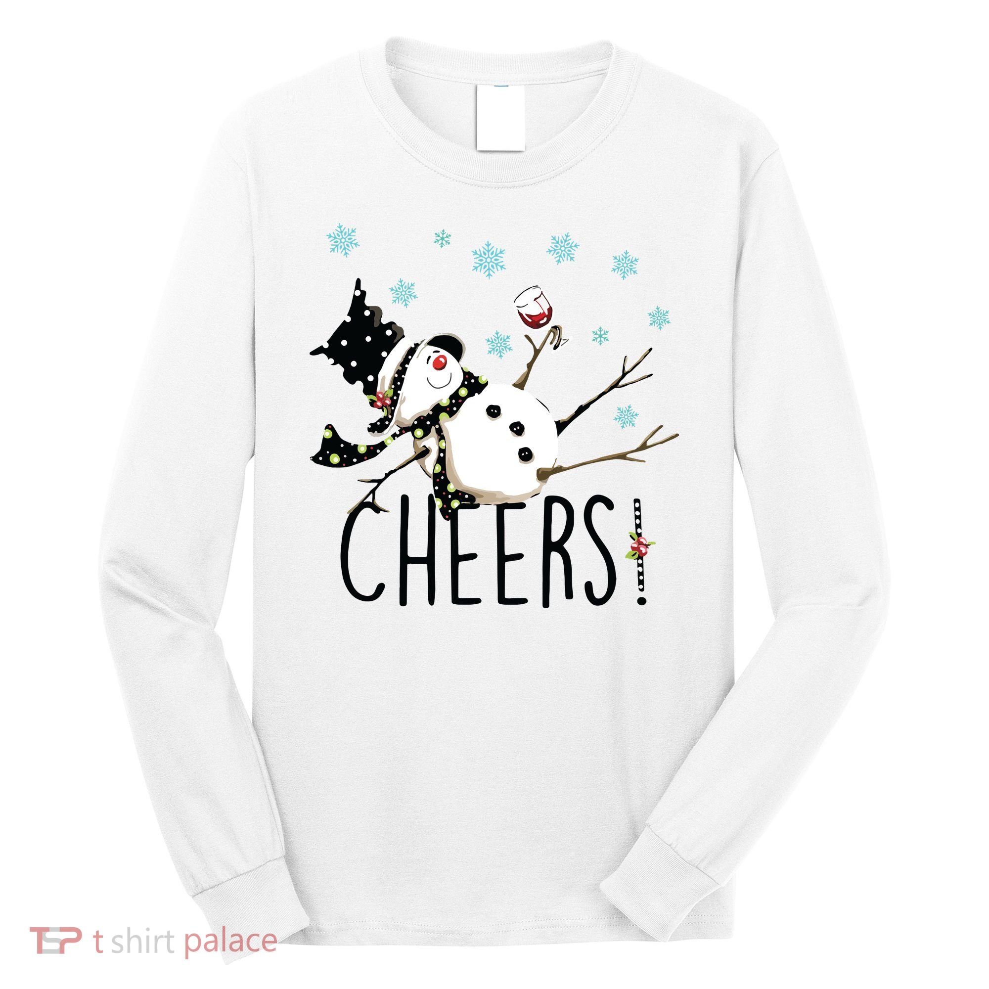 Cheers Snowman And Wine Christmas Long Sleeve Shirt
