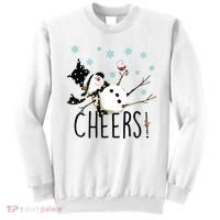 Cheers Snowman And Wine Christmas Sweatshirt thumb 0