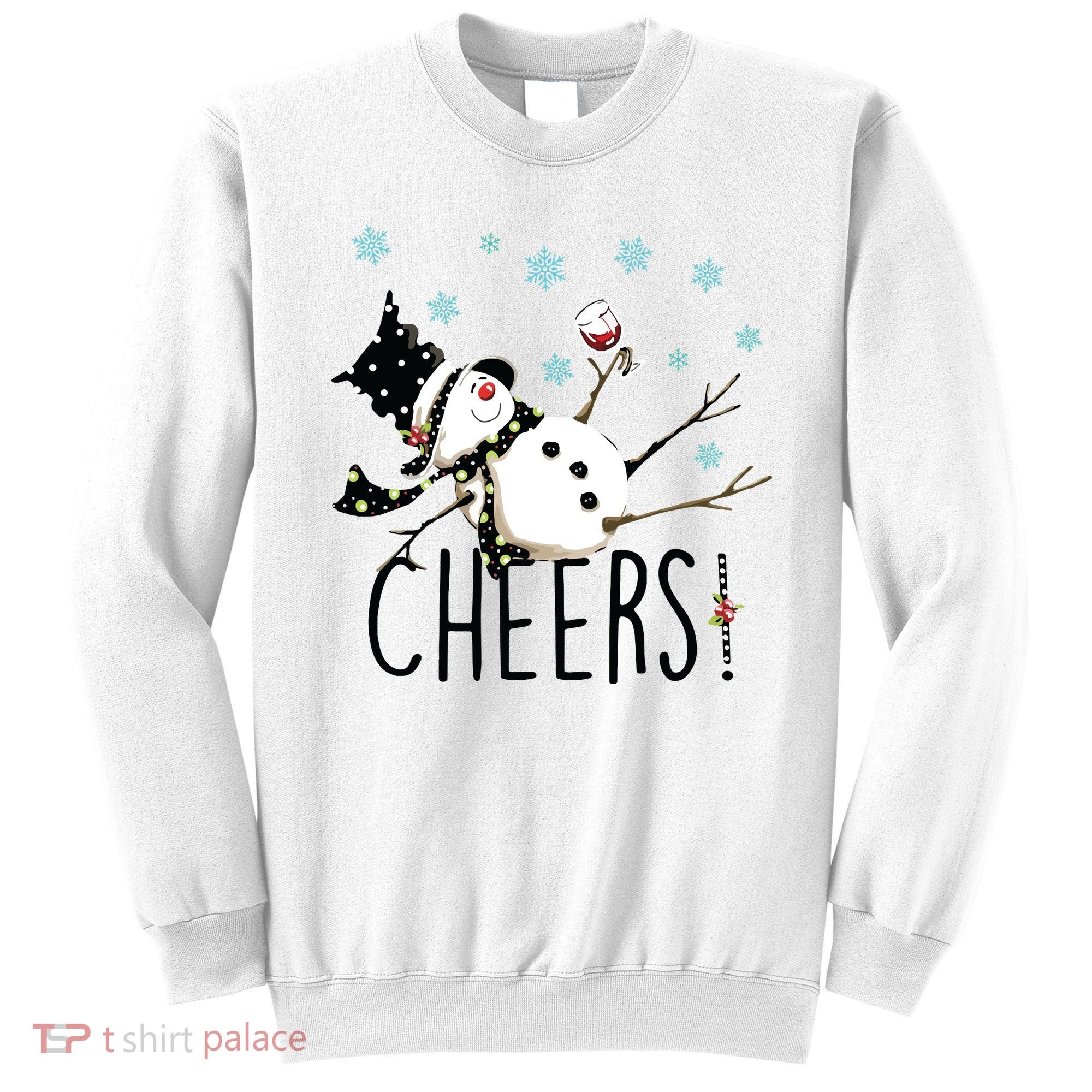 Cheers Snowman And Wine Christmas Sweatshirt