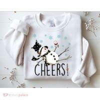 Cheers Snowman And Wine Christmas Sweatshirt thumb 2