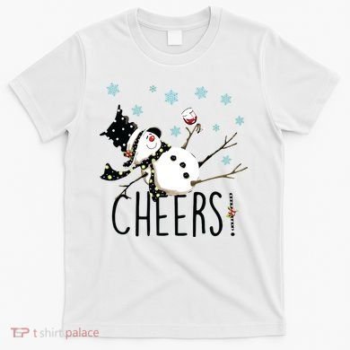 Cheers Snowman And Wine Christmas T-Shirt