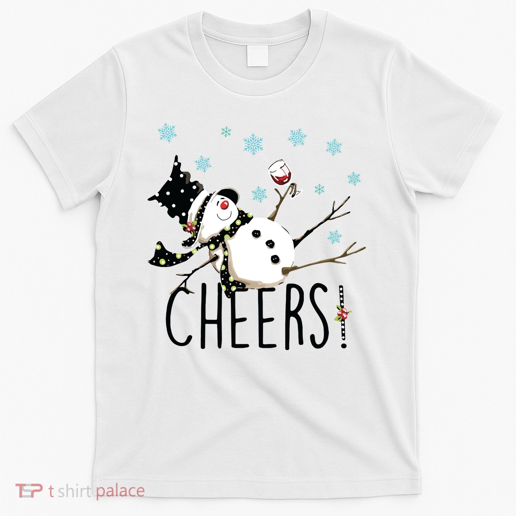 Cheers Snowman And Wine Christmas T-Shirt