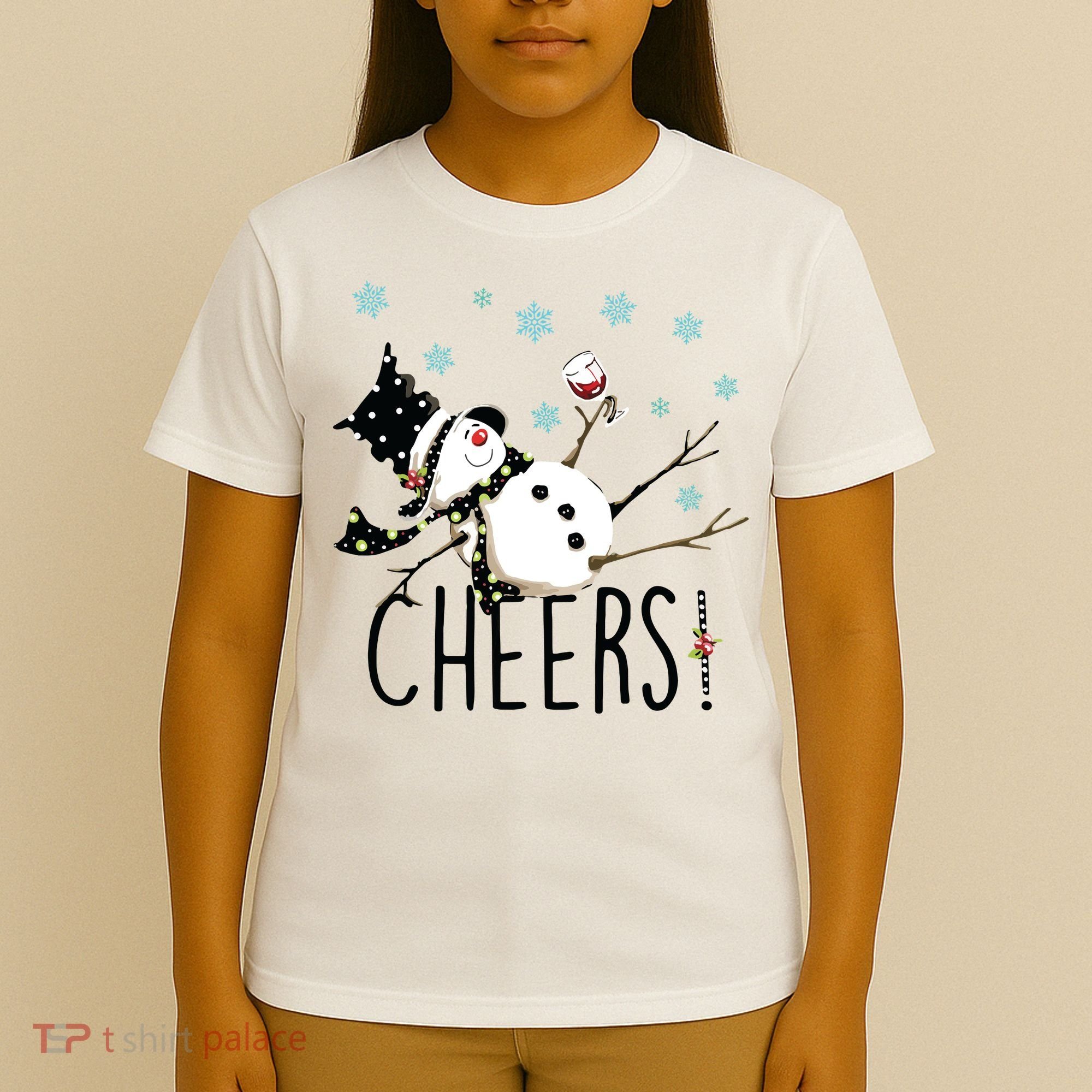 Cheers Snowman And Wine Christmas T-Shirt