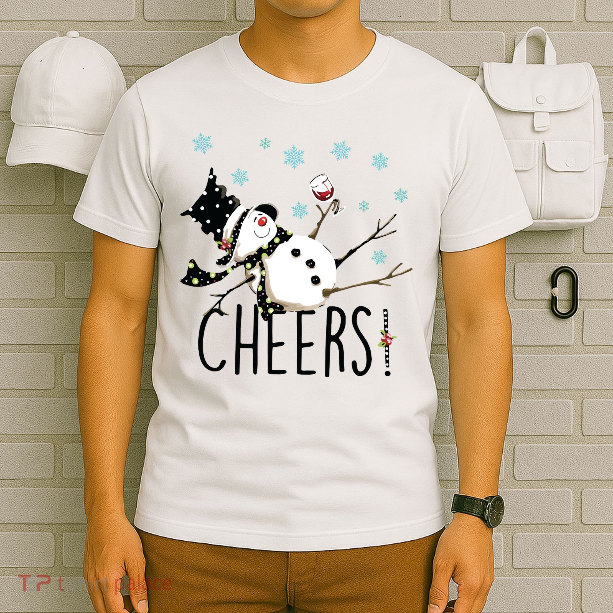 Cheers Snowman And Wine Christmas T-Shirt