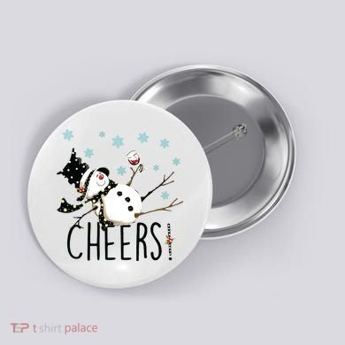 Cheers Snowman And Wine Christmas Button