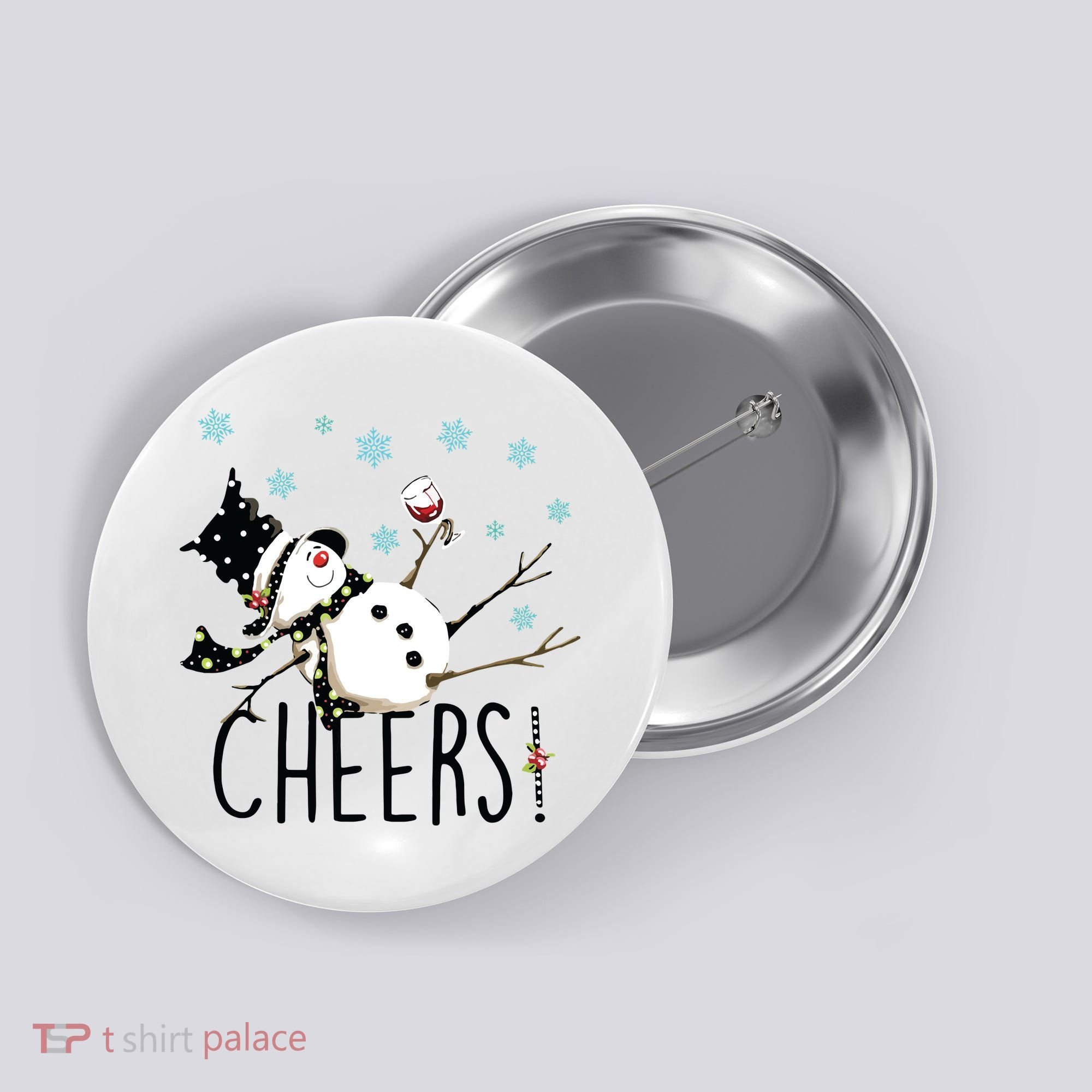 Cheers Snowman And Wine Christmas Button