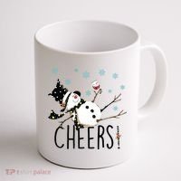 Cheers Snowman And Wine Christmas Coffee Mug thumb 1