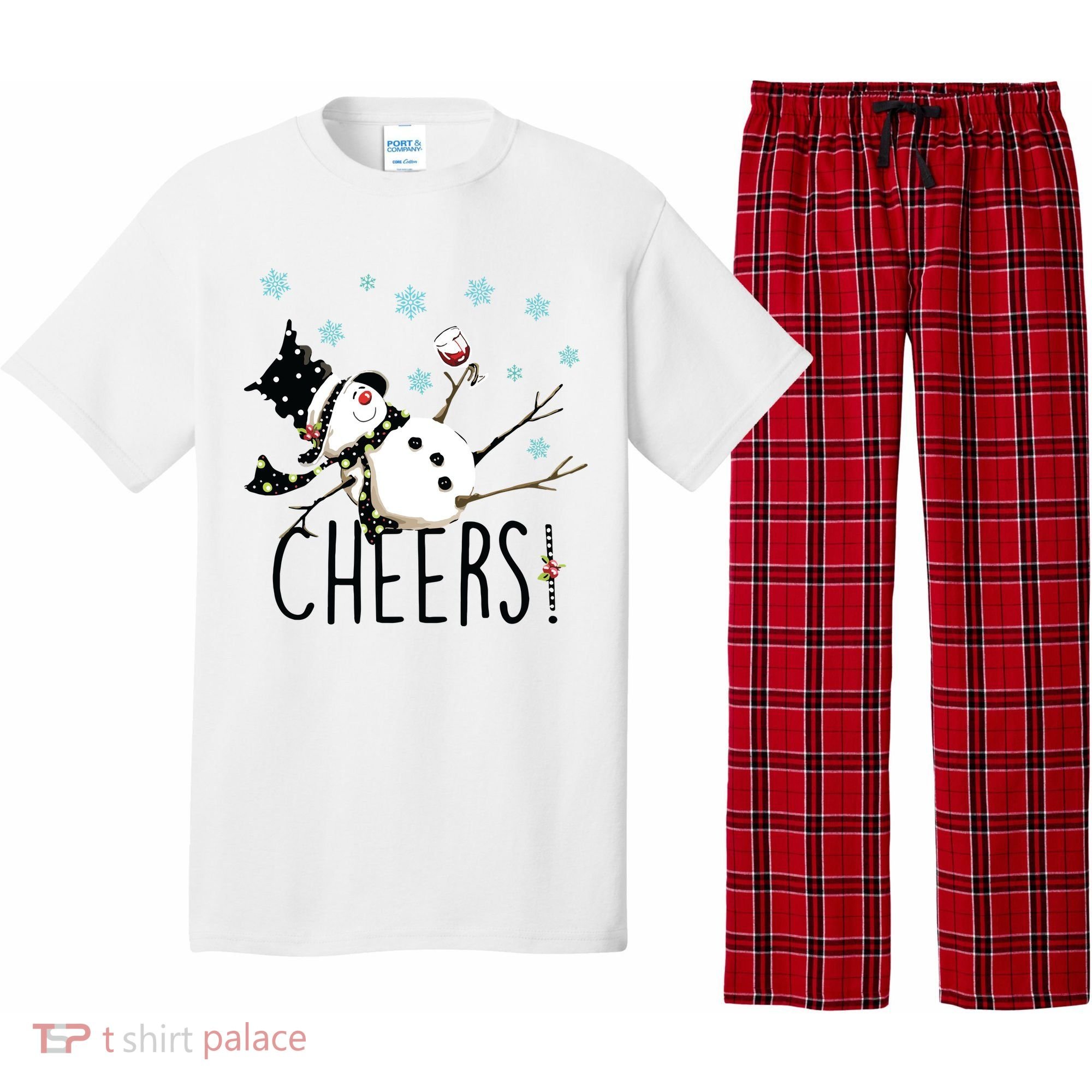 Cheers Snowman And Wine Christmas Pajama Set