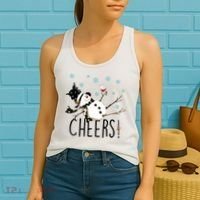 Cheers Snowman And Wine Christmas Women's Tank Top thumb 2