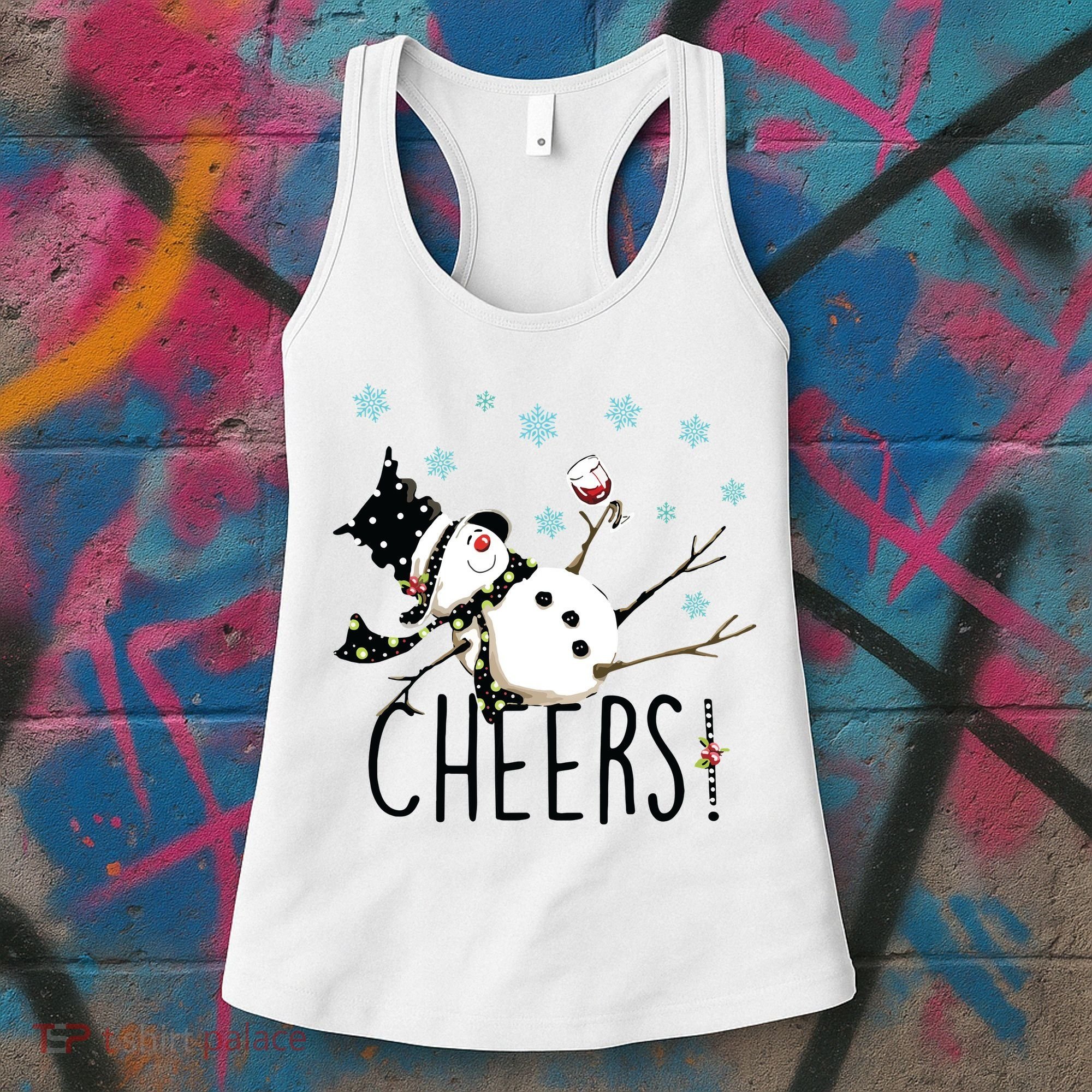 Cheers Snowman And Wine Christmas Women's Tank Top