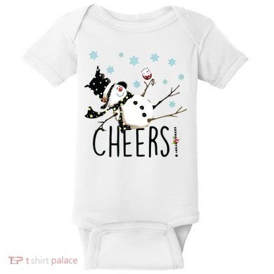 Cheers Snowman And Wine Christmas Baby Bodysuit