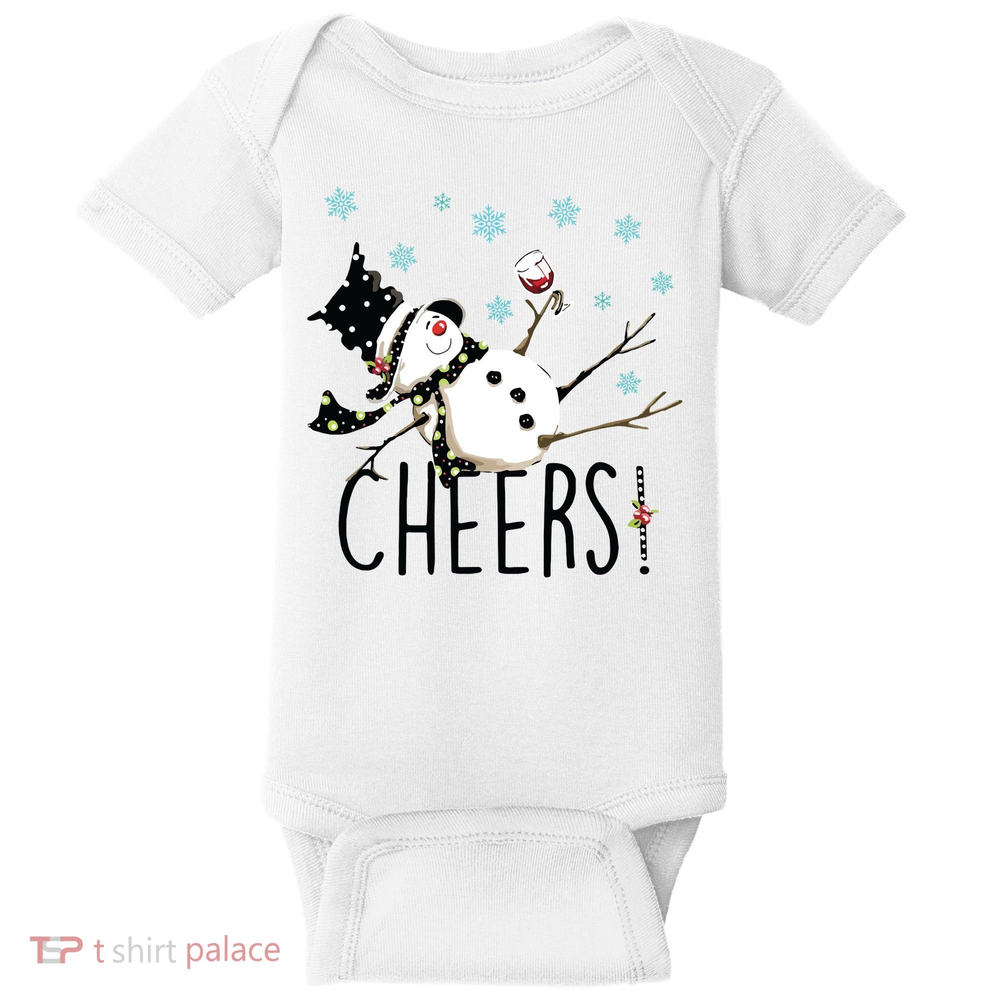 Cheers Snowman And Wine Christmas Baby Bodysuit