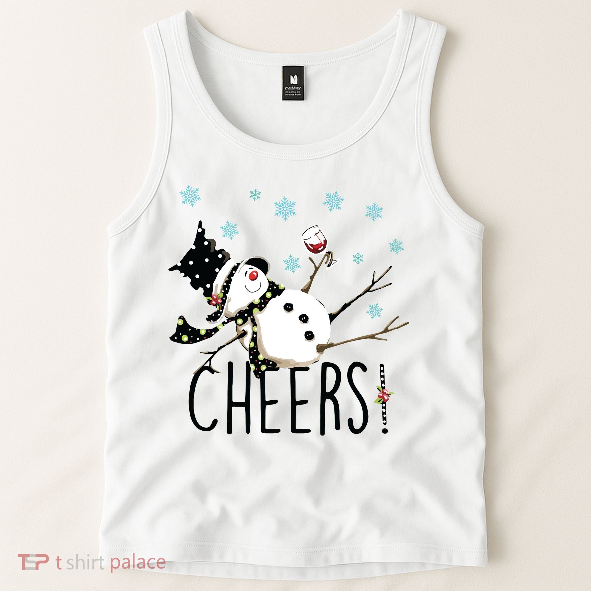 Cheers Snowman And Wine Christmas Tank Top