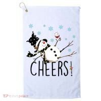 Cheers Snowman And Wine Christmas Golf Towel thumb 0