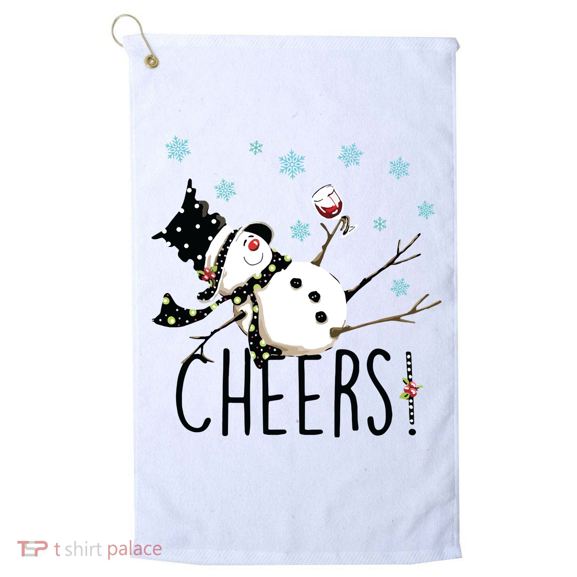 Cheers Snowman And Wine Christmas Golf Towel