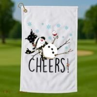 Cheers Snowman And Wine Christmas Golf Towel thumb 1