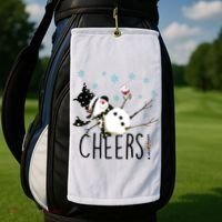 Cheers Snowman And Wine Christmas Golf Towel thumb 2