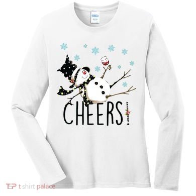 Cheers Snowman And Wine Christmas Women's Long Sleeve Shirt