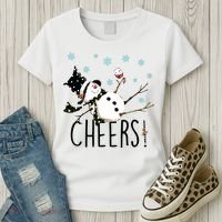 Cheers Snowman And Wine Christmas Women's T-Shirt thumb 3