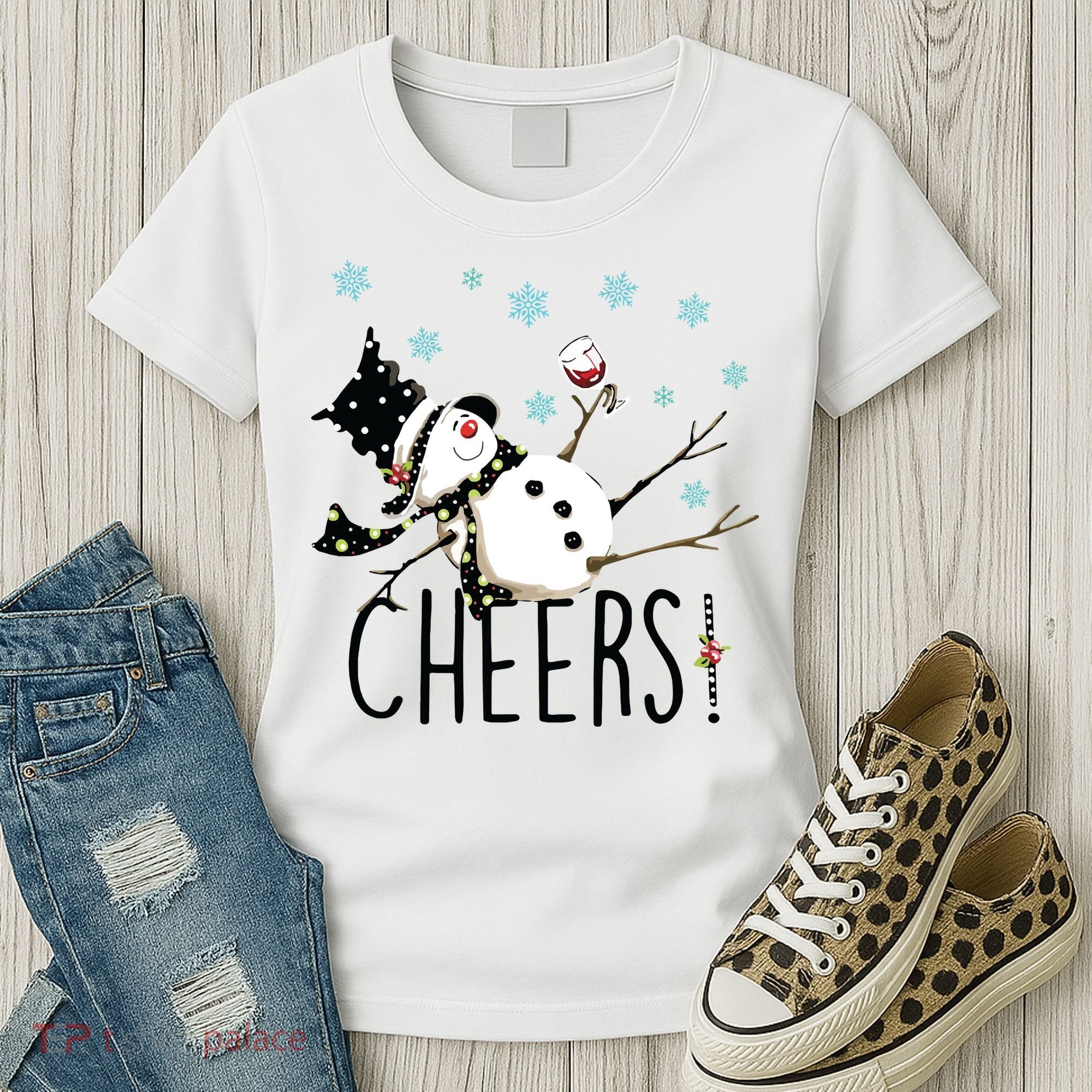 Cheers Snowman And Wine Christmas Women's T-Shirt