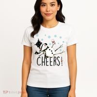 Cheers Snowman And Wine Christmas Women's T-Shirt thumb 4